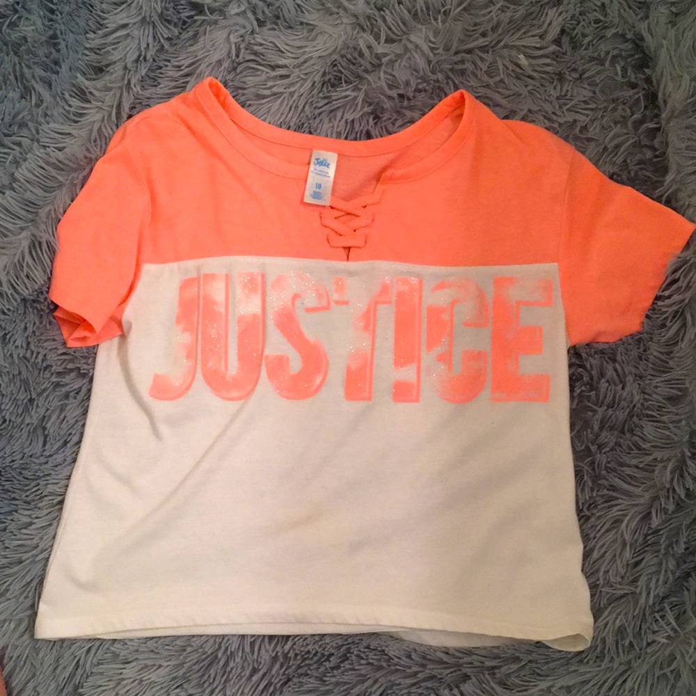 Pink and white Justice crop-top
